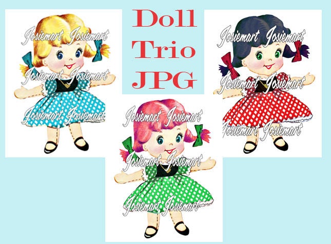 Vintage Digital Download Girl Gingham Vintage Image Blonde Black Red 3 Versions Collage Large JPG Clipart