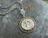 Transit Token Jewelry - Authentic RARE Lafayette Indiana Service Company Railway Token Medallion Pendant Necklace - Mixed Metals