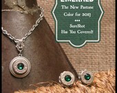 Bullet Jewelry - Nickel 45 Auto Single Bullet Casing Pendant Necklace with EMERALD Swarovksi Crystal - Pantone Color of 2013