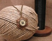 Typewriter Key Necklace - Authentic Buttery Yellow Initial "R" Typewriter Key on Vintage Inspired Hex Shaped Filigree Pendant Necklace