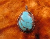 Pendant - Sterling Silver - Blue Turquoise - Oval Shape Pendent - Hippie Jewellry - Natural Stone - Southwest Jewelry