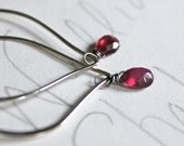 ruby dangle earrings . genuine natural ruby teardrop hoop earrings . sterling silver lotus hoop earrings