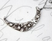 crescent moon necklace . sterling silver sapphire moondance night sky lunar galaxy moon necklace . engraved quote necklace