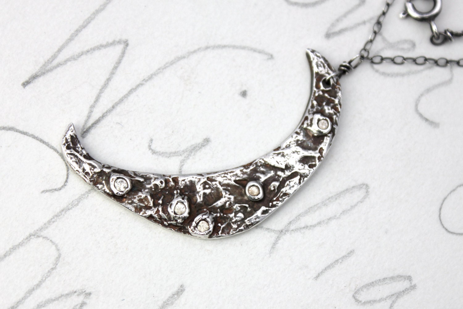 crescent moon necklace . sterling silver sapphire moondance night sky lunar galaxy moon necklace . engraved quote necklace