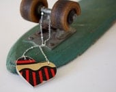 Recycled Skateboard Heart Necklace-Eco Gold and Red Love