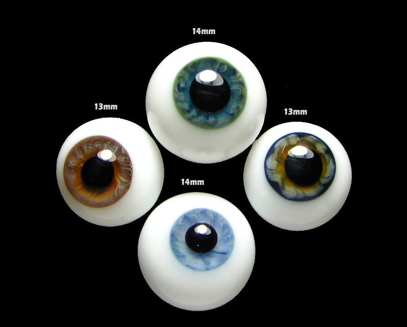 4 SMALL Single German Mouth Blown Glass Eyeballs - NOT pairs