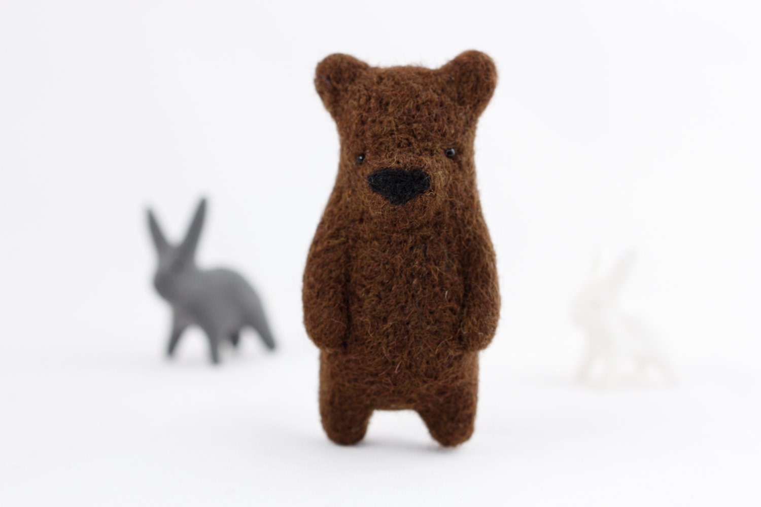 Felted chocolate brown bear brooch