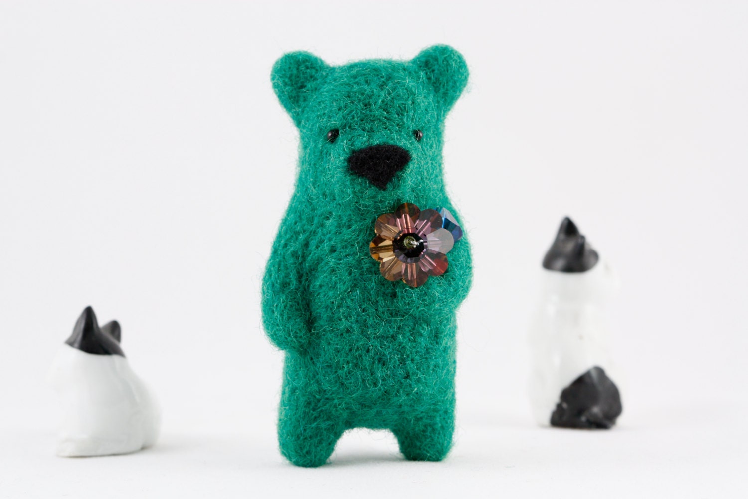 Felted brooch - green bear