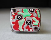 Brooch, Pendant, Fordite, Sterling Silver, Colorful, Oxidized, Fabricated
