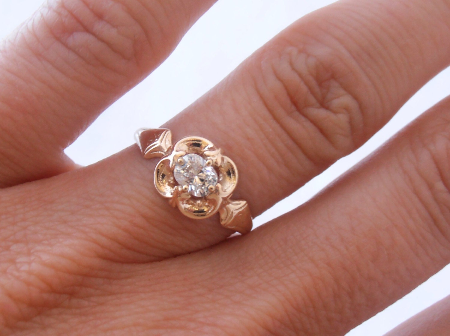 Unique Vintage Art Nouveau Fine Quality Diamond 14k Filigree Engagement Ring