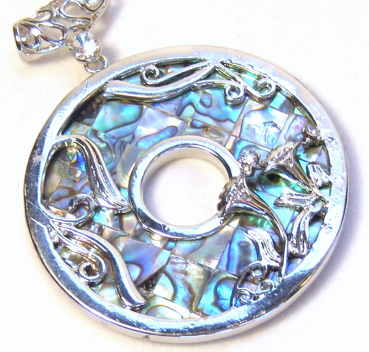 Paua Shell Rhinestone Donut Pendant