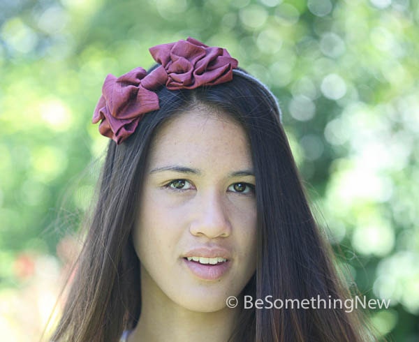 Big Tucked bow headband in burgundy