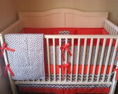 Coral and Gray Modern Crib Bedding Set