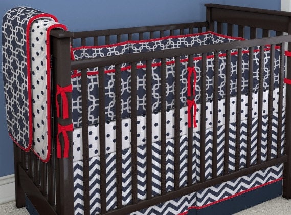 Crib Bedding Set Red White Navy Blue