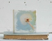 One WISH  Original Encaustic Photo Painting Dreamy DANDELION Light Blue Nature Photography