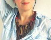 Boheme fringe and stones statement bib necklace leather jewlery