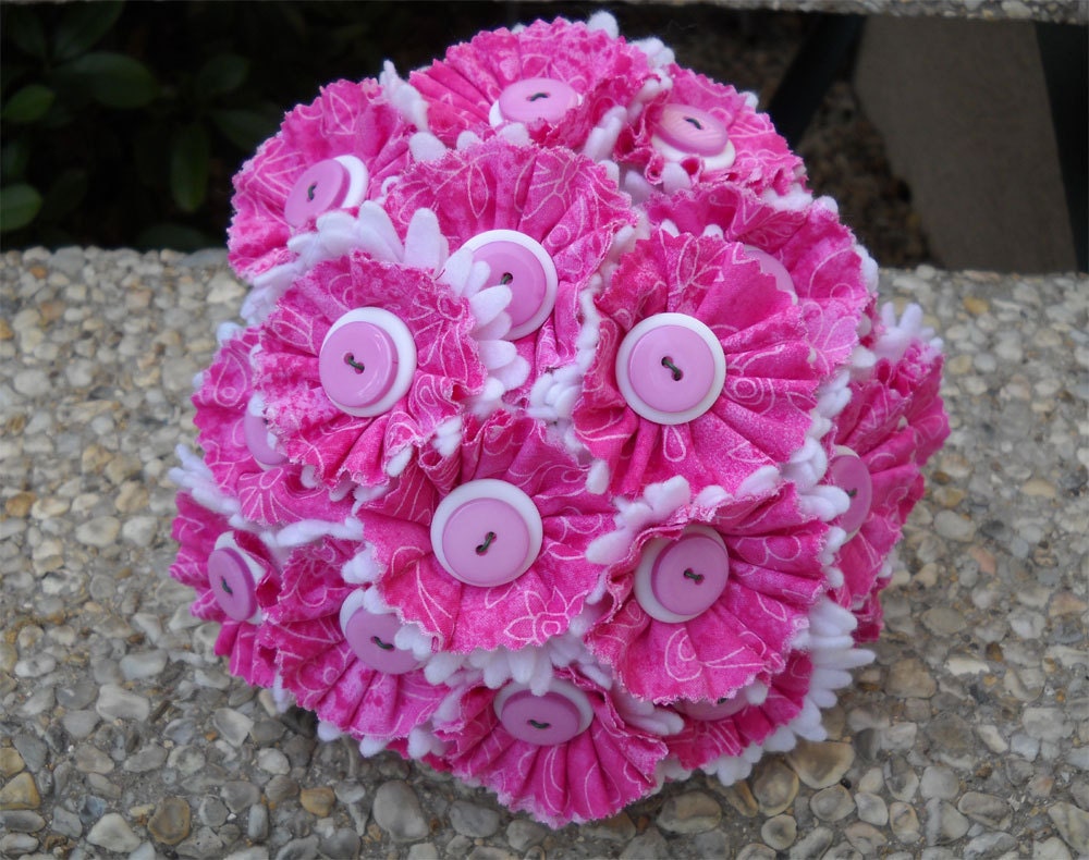 Pink and White Wedding Bride Bouquet Buttons Fabric and Felt