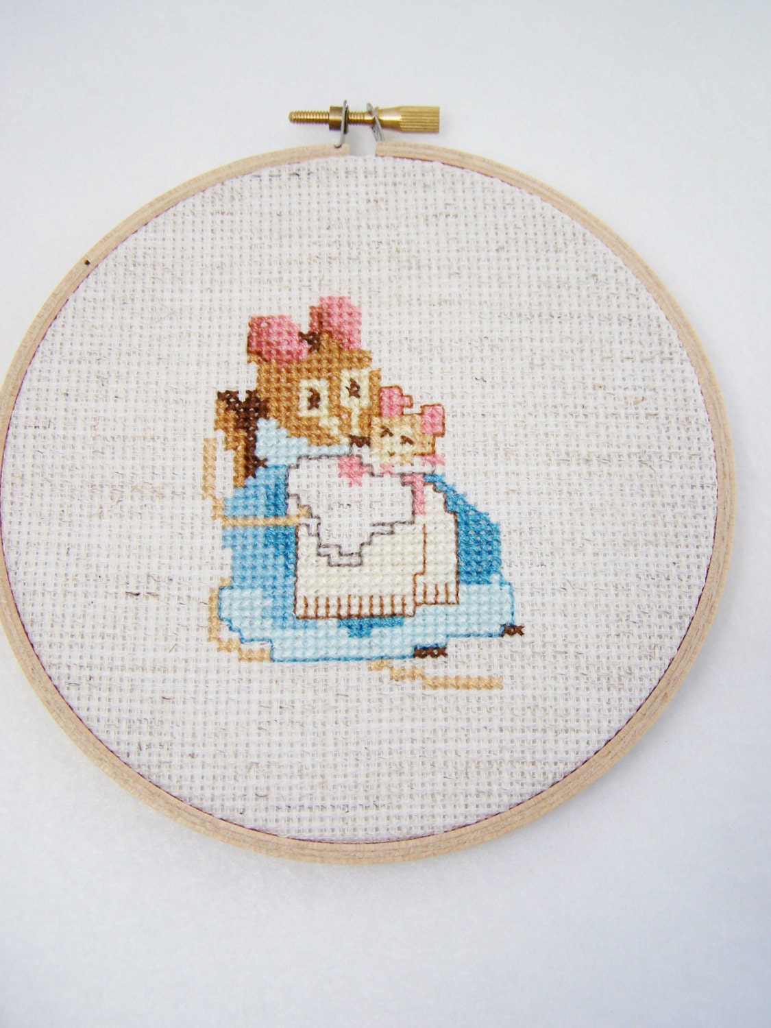 Beatrix Potter Hoop Art, Hand Embroidery, Cross Stitch Sampler, Cottage Chic, Nursery Wall Decor, Hunca Munca