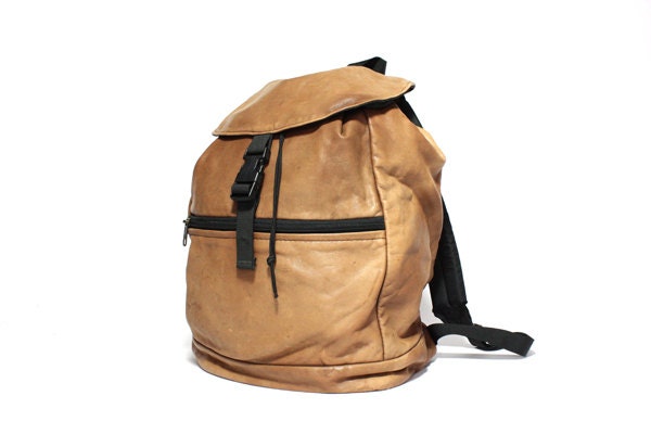 Oversized Brown Leather and Nylon Backpack