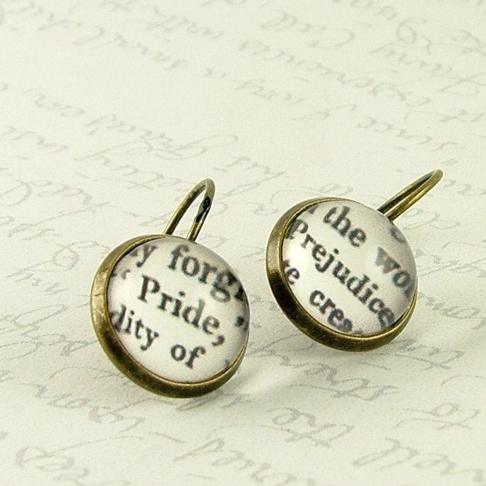 Pride and Prejudice Earrings- Jane Austen Literary Quote Jewelry - Book Jewelry - Romantic Gift