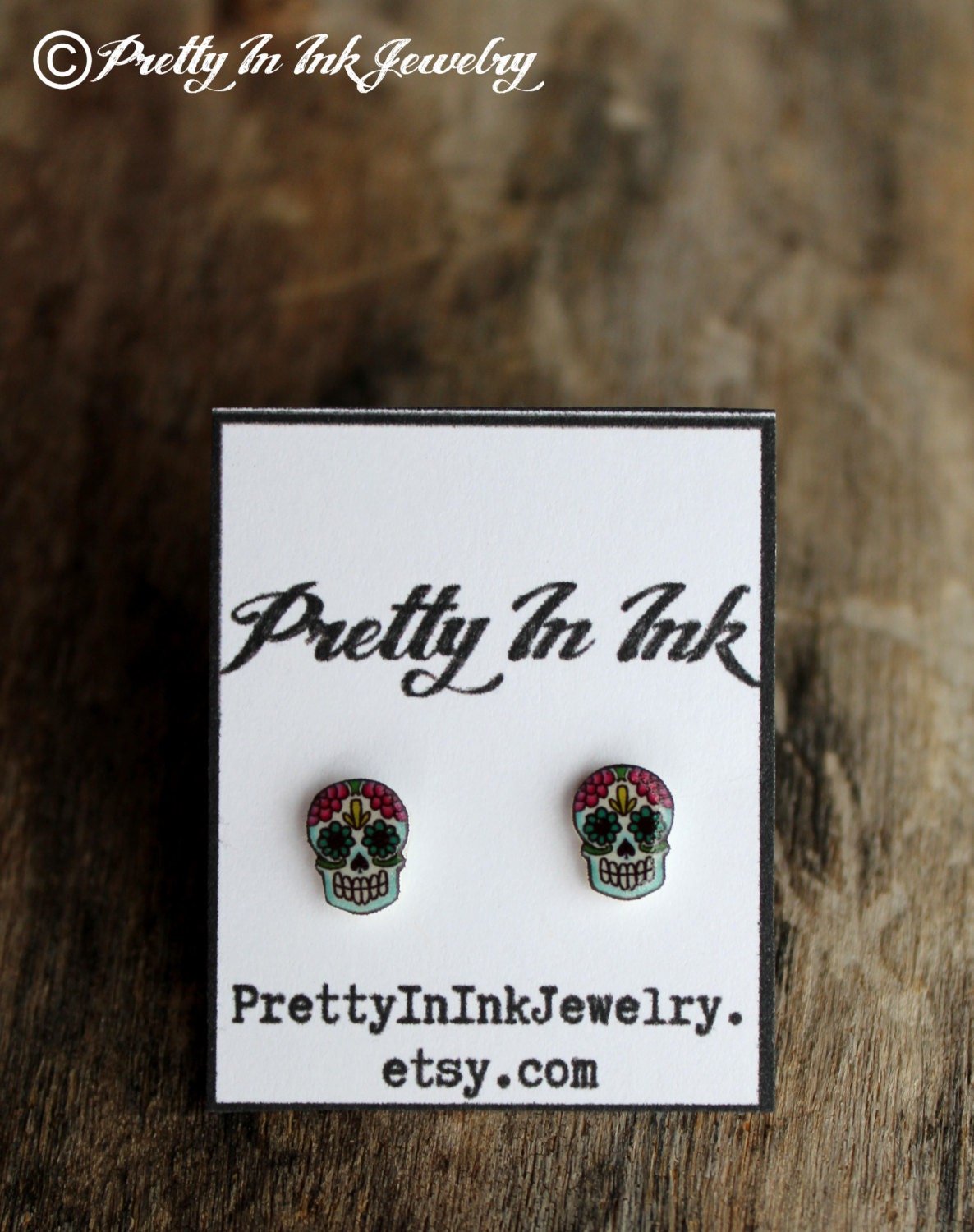 Tiny Day of the Dead Colorful Sugar Skull Earrings