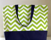 Lime Chevron XL Extra Large BIG Tote Bag / Beach Bag - Ready to Ship