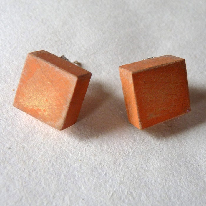Little square peach earrings