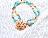 Seashell necklace Freshwater pearl Swarovski crystal aqua agate silver necklace