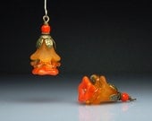 Vintage Style Bead Dangles Orange Lucite Flowers Pair O24