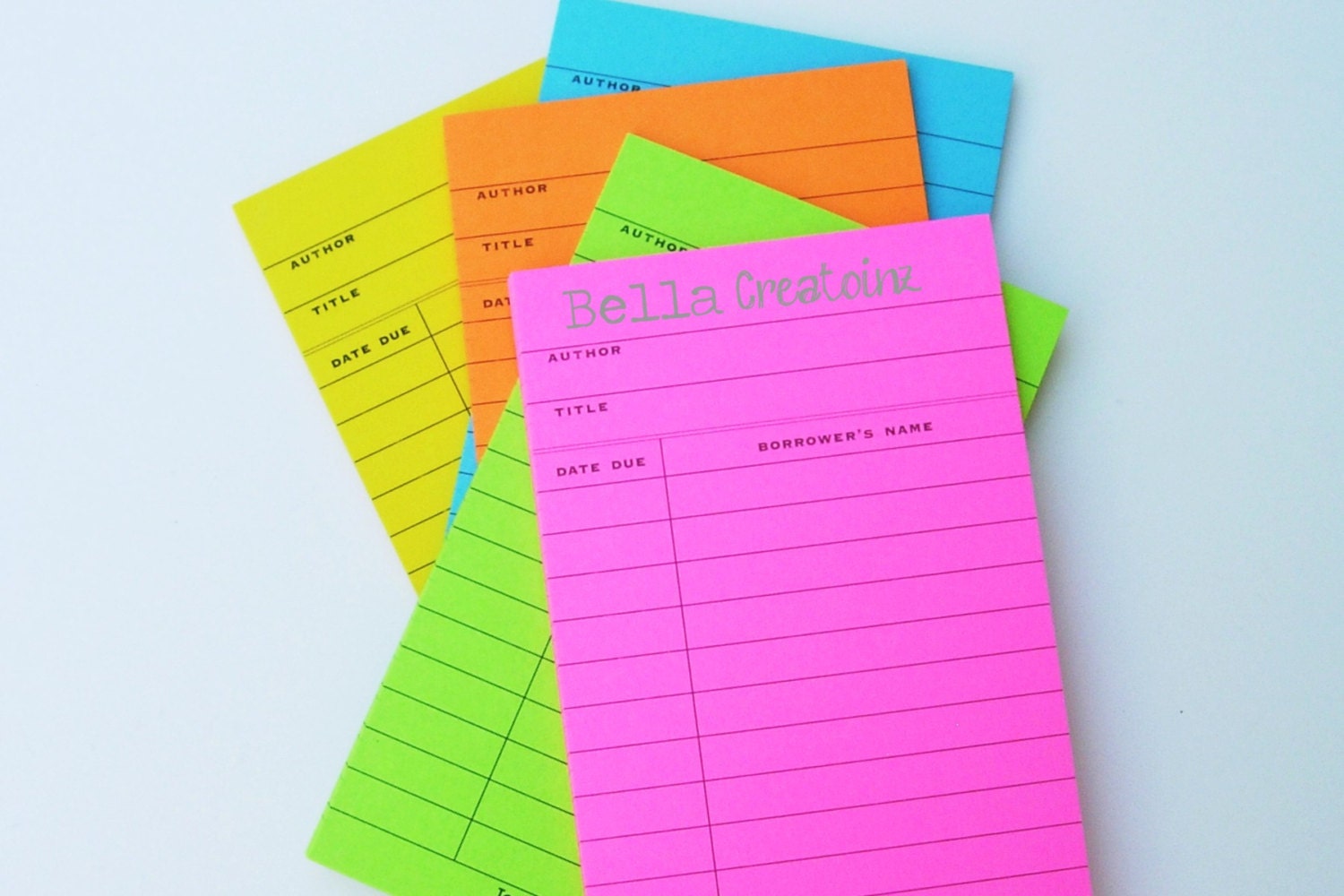 25 Neon Bright Library Cards - Set of 25 Assorted Library Cards