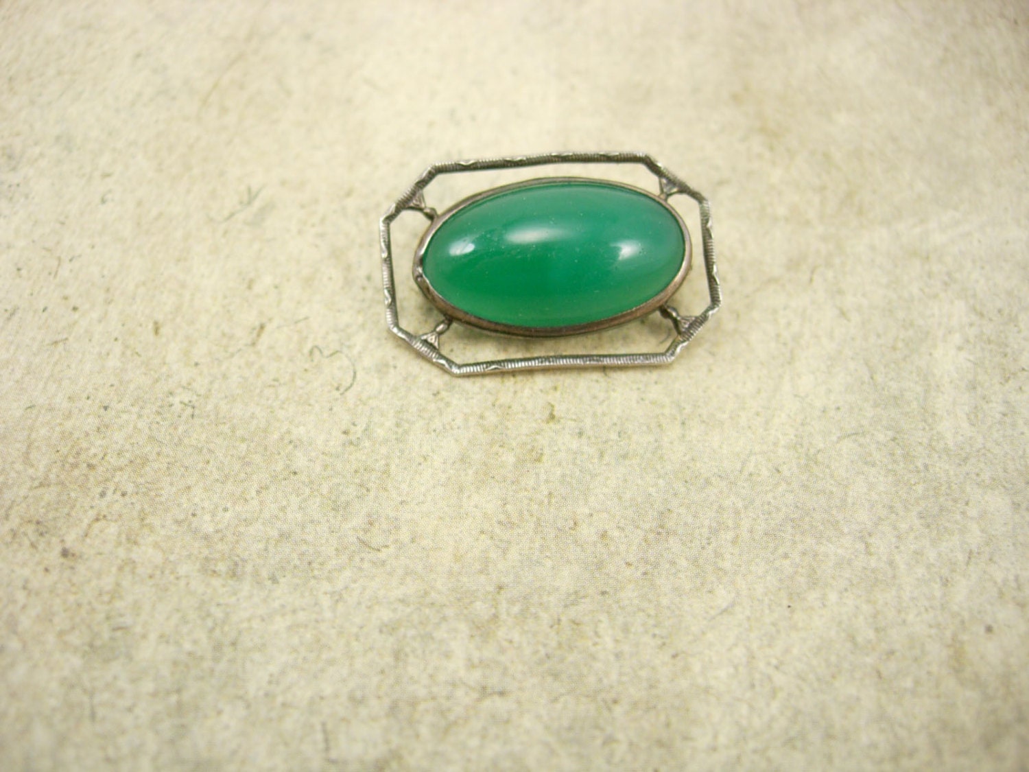 Vintage sterling Chrysoprase art Deco Brooch Stone of the Goddess Venus