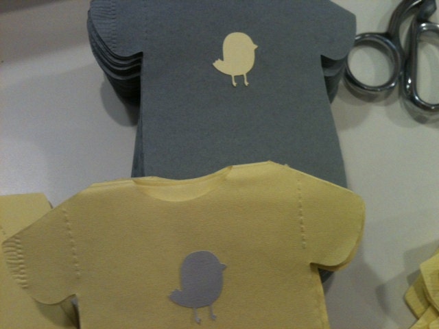 Pack of 30 Gray and Yellow Baby shower onesie napkins or banner decoration. Each with baby bird. Il_170x135