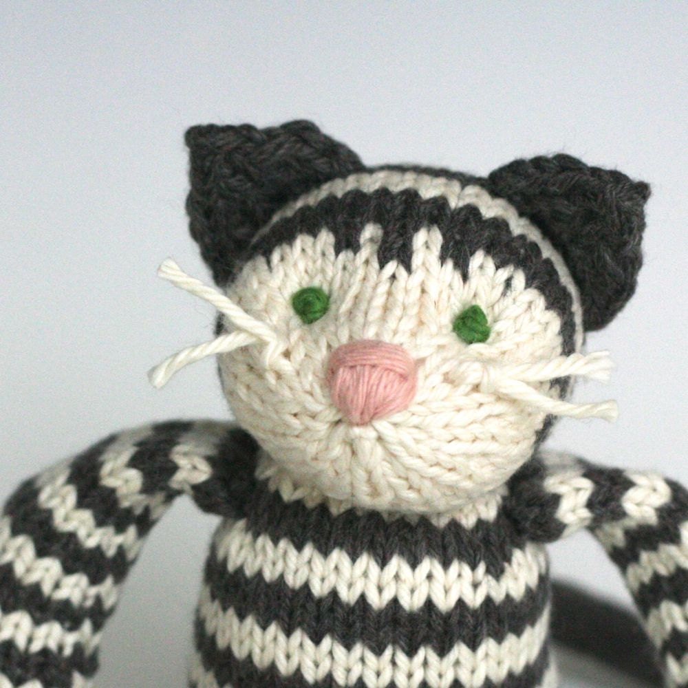 Darjeeling Tabby Cat - Hand Knit Organic Cotton Eco Friendly Stuffed Animal - Toy Kitty, 10" tall