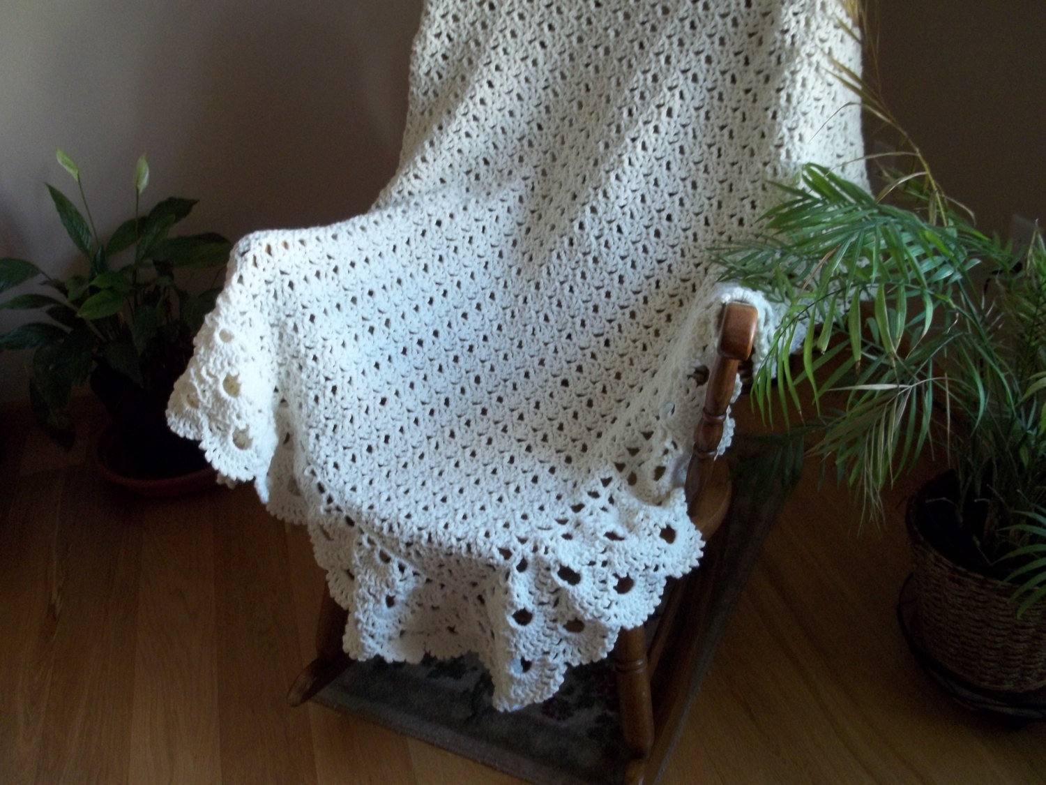 Crochet Afghan in Winter White Free Shipping in USA