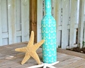 Aqua Nautical Anchor Upcycled Glass Bottle