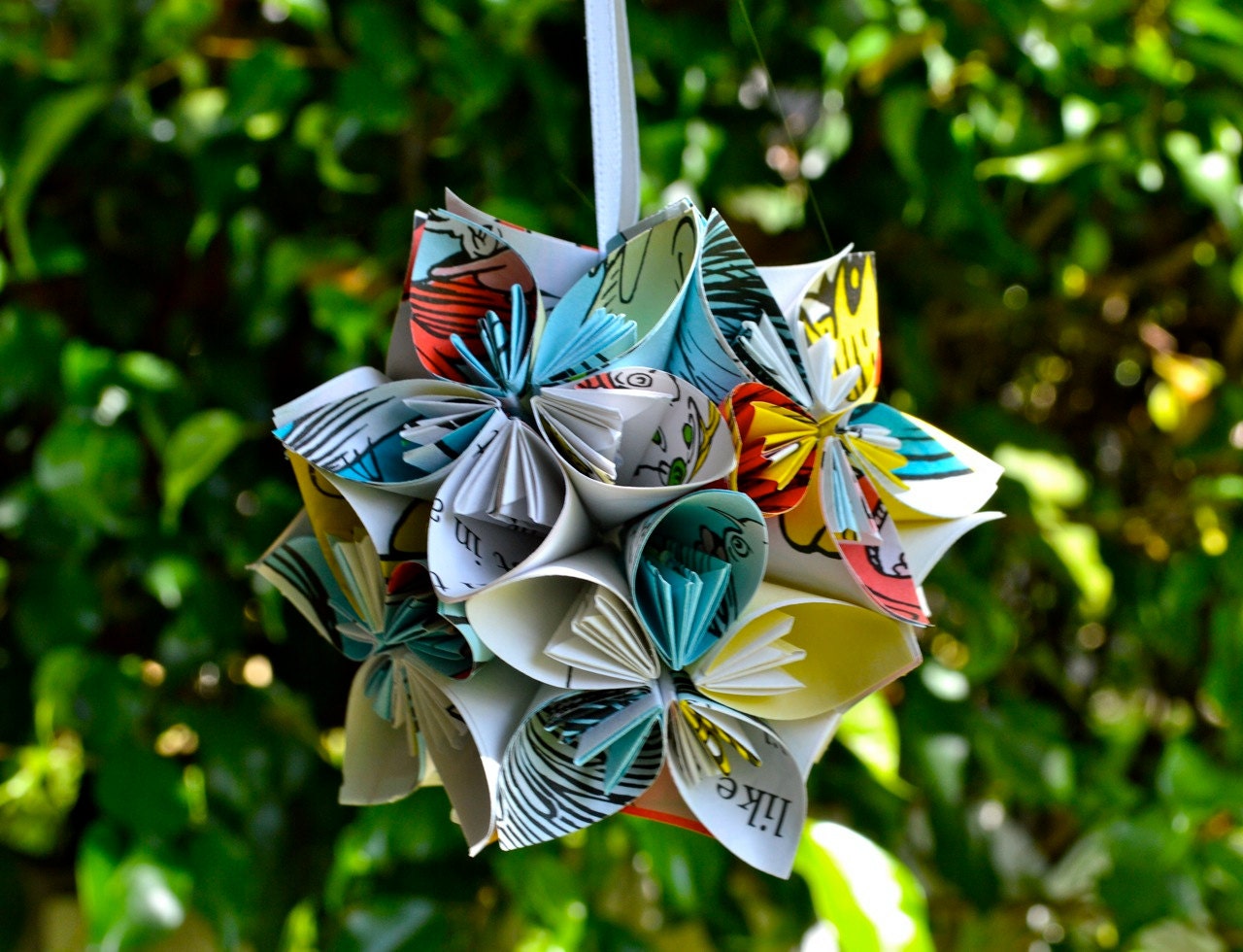 Small Green Eggs and Ham Book Paper Flower Ball Ornament