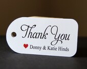 12 Personalized Wedding Favor Tags . Thank You (script) with Heart on WHITE Cardstock . 1.5 x 3 inches