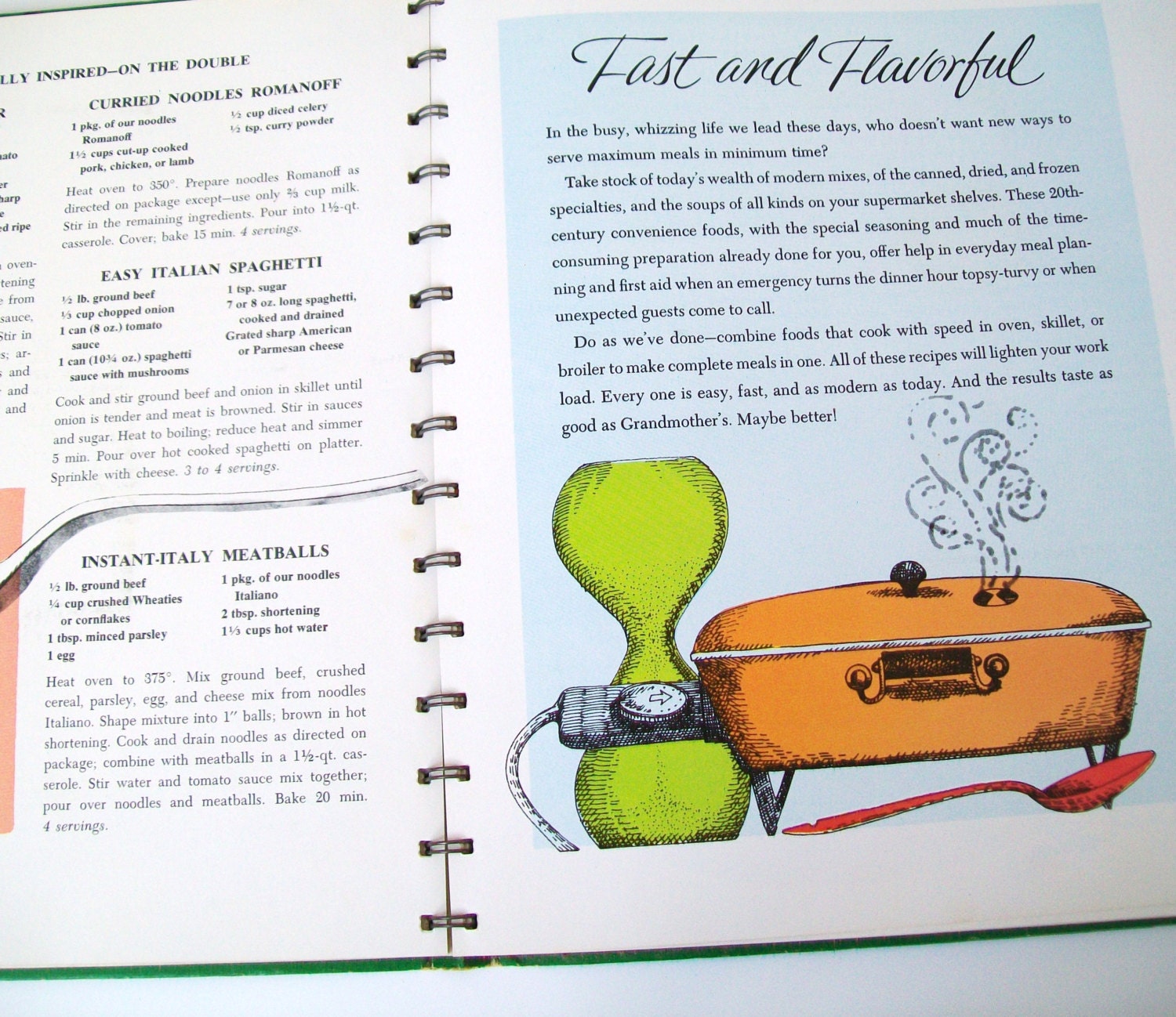 Vintage Cookbook One Pot Meals 1965 Dinner in a Dish Green Spiral Bound Book Recipes Betty Crocker