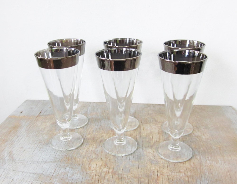 vintage silver rimmed glasses /  dorothy thorpe cocktail glasses / 1960s barware