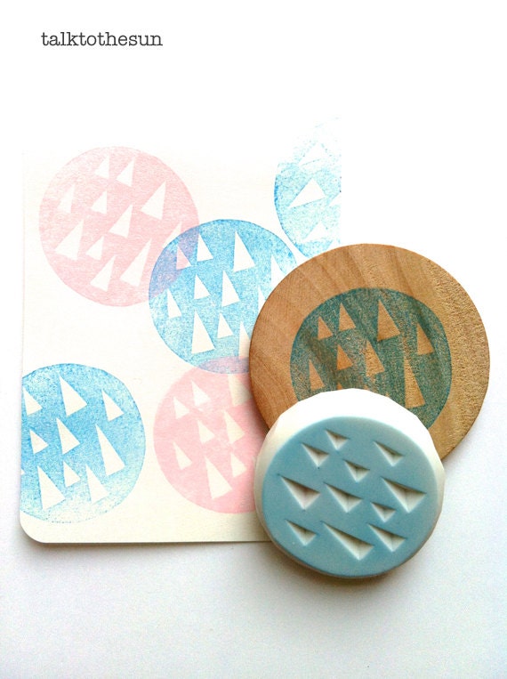 triangle rubber stamp. circle rubber stamp. hand carved stamp. hand carved rubber stamp. mounted. READY TO SHIP