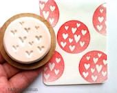 love heart rubber stamp. circle rubber stamp. hand carved stamp. hand carved rubber stamp. mounted.