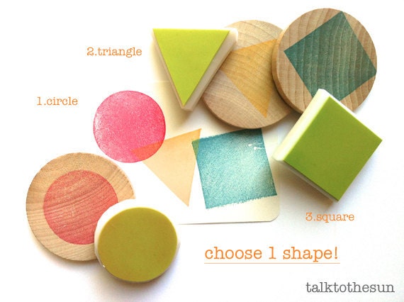 basic rubber stamp. hand carved stamp. hand carved rubber stamp. mounted. large triangle/circle/square.CHOOSE 1 shape