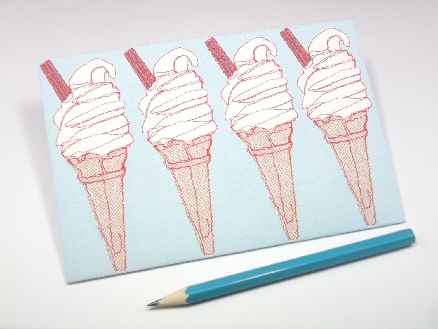 Four 99s Please- Blue - Handmade Postcard