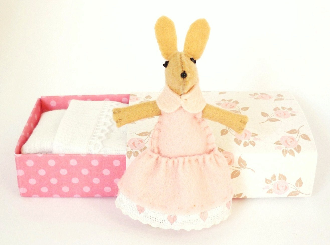 Felt bunny stuffed animal pastel  Pink plush miniature