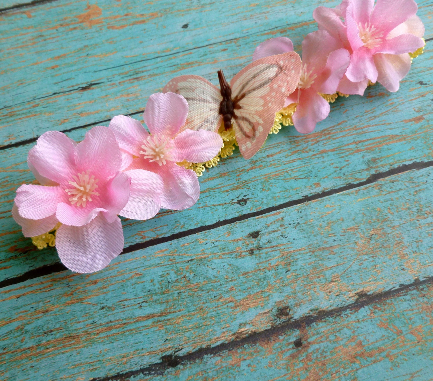 Butterfly Bloom Headband Pink Butterfly and Flowers Boutique Style Newborn to Adult Size