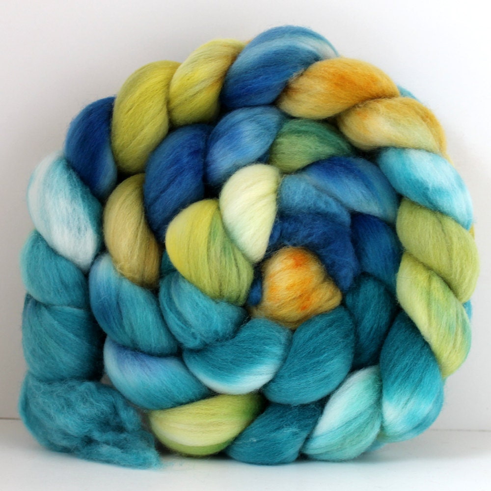 Merino Roving - Hand Painted - Hand Dyed for Spinning or Felting - 4oz - LILY POND