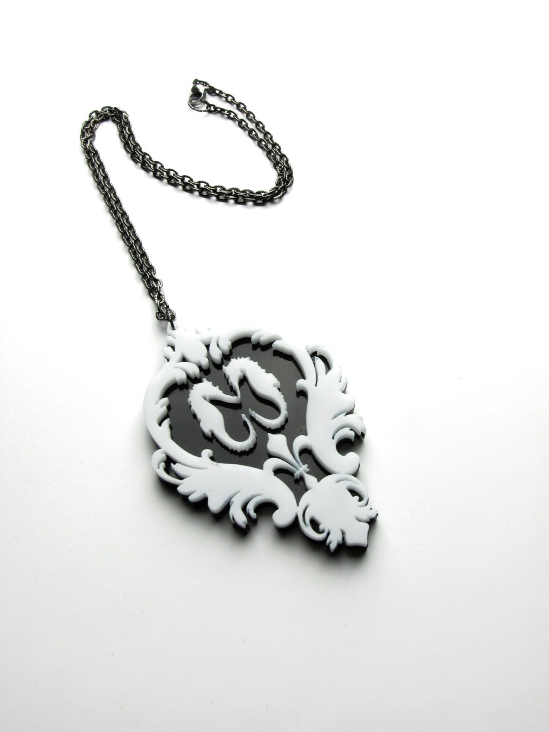 Ornate Victorian, Rococo, Art Nouveau Styled Sea Horse Necklace