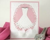 Bridal Shower Card, Wedding shower card, elegant, Bridal gown, embossed card for Bride to be, pink