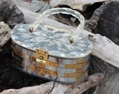 vintage 1950's Carved Lucite BOX PURSE woven silver & gold metal clutch retro bag mid century modern mad men party wedding party prom gift