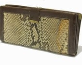 1960s Snake Skin leather clutch brown wallet new/old vintage gift Noymer folding envelope catch all purse organizer